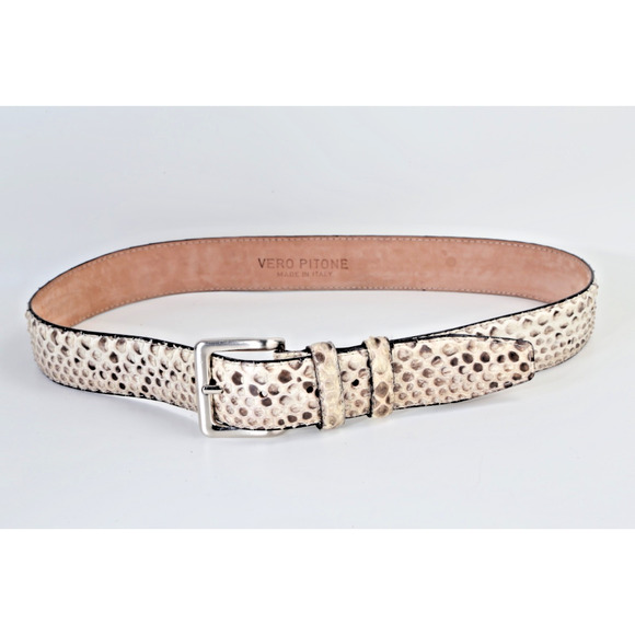Vintage Snakeskin Leather Belt Gray White Ornate Silver Buckle Boho Exotic Sz 34 main image 6